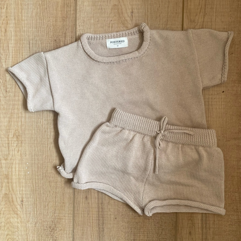 Fostered Collection Knitted Cotton Set- Oatmeal